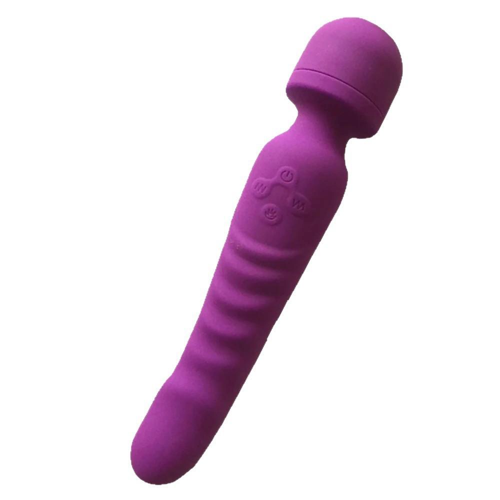 Wiederaufladbarer Vibrator mit zwei Köpfen, Multi-Frequenz, Heizfunktion und Silikonhülle