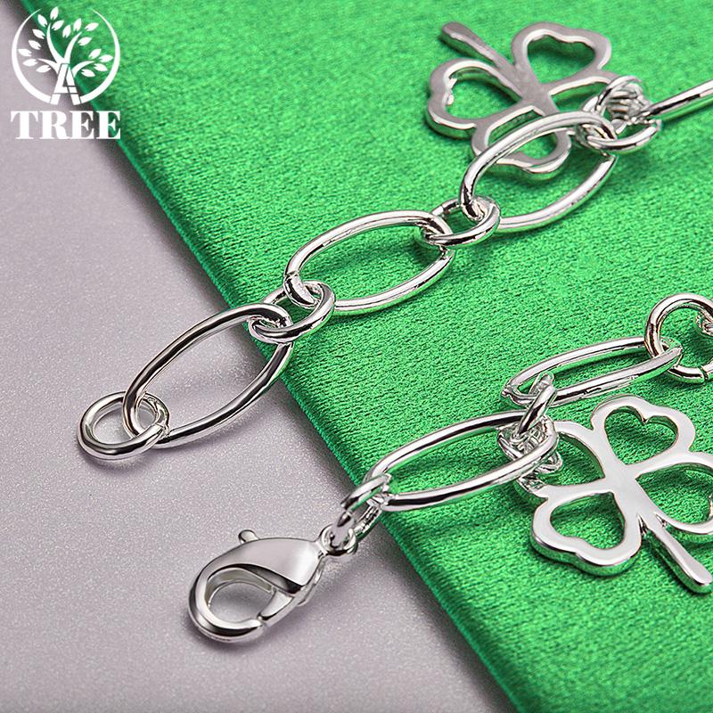 Korean Fashion 925 Sterling Silver Four-Leaf Clover Pendant Bracelet For Women Exquisite Jewelry Accessories Birthday Party Gift