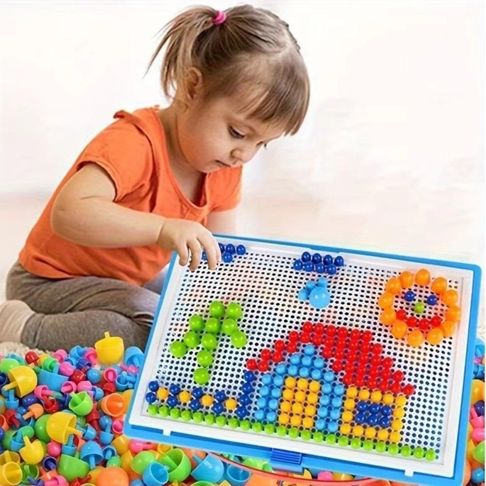 Colorful Mushroom Nail Puzzle DIY Pegboard Set Montessori Mushroom Nail Building Blocks  Kids