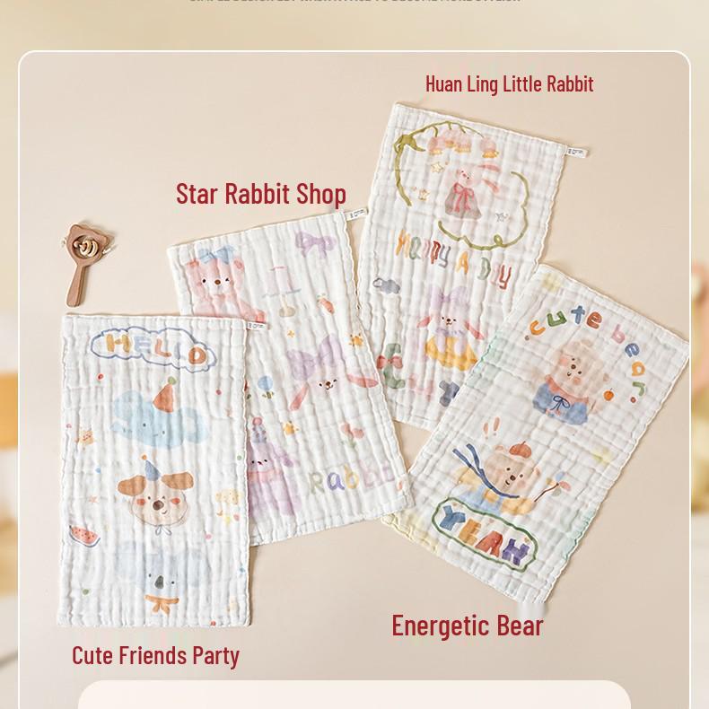 Six-Layer Pure Cotton Gauze Baby Bibs, Soft & Absorbent Cartoon Print Newborn Towels 25x50 cm