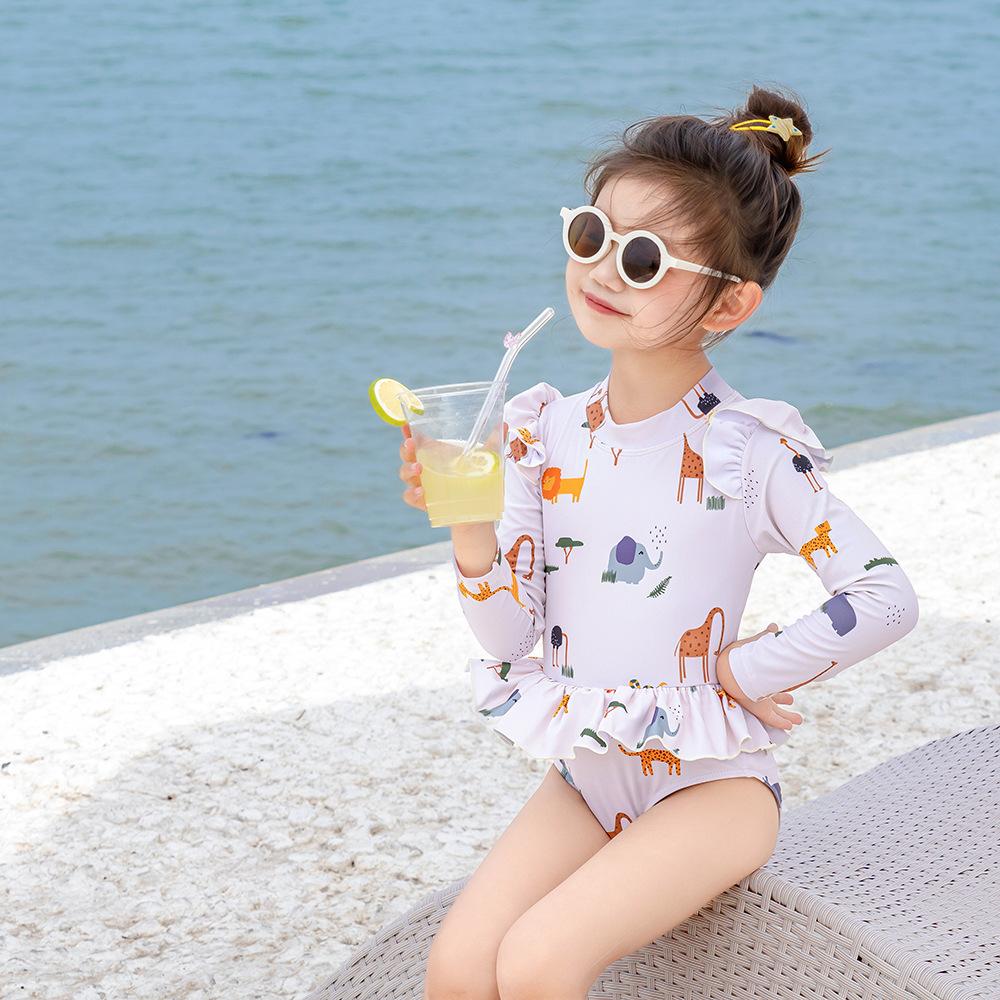 Ny sommerbabydrakt til jenter, bikini, tegneserietrykk, babygutter, langermet, solkrem, strandbadetøy