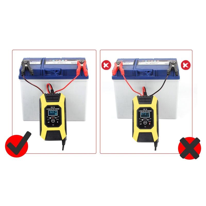 FOXSUR 12V 7A 7-Stage Pulse Battery Charge for EFB GEL WET AGM Car Motorcycle Battery Charger (EU