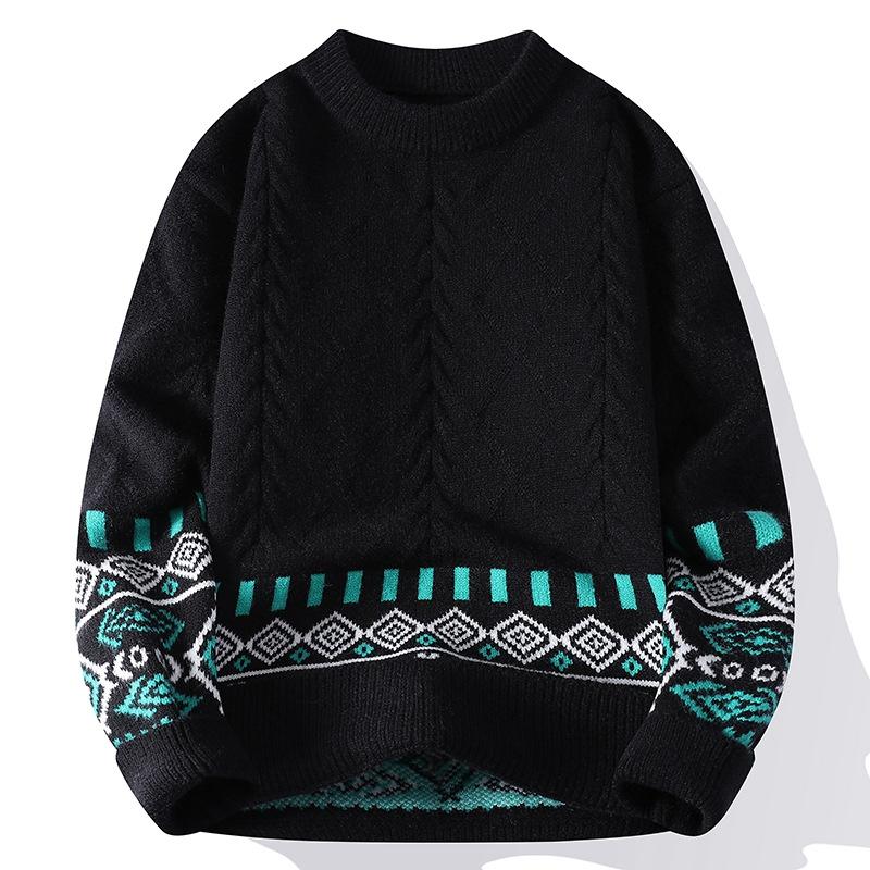 Knit Sweaters for Men Crewneck Loose Fit Lightweight Sweater Men's Casual Twist Textured Patterned Cable Knitted Pullover Sweaters for Christmas