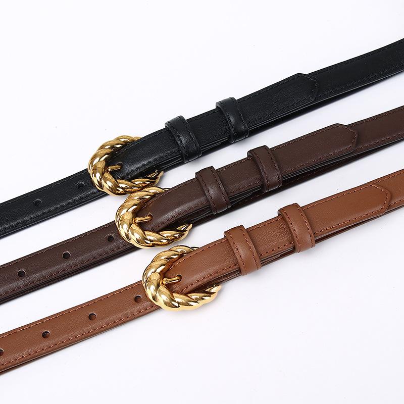 1.8Cm First-Layer Cowhide Leather Women'S Belt Simple And Versatile Trend Fashion Pin Buckle Casual Pants Belt Women'S