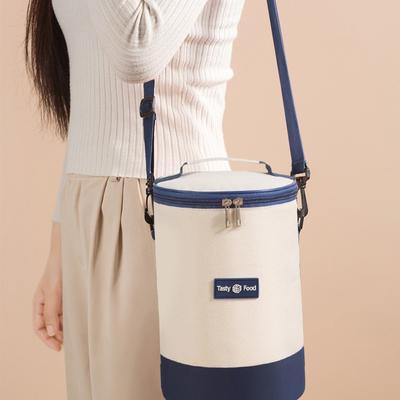 Large Capacity Portable Lunch Bag Fresh-Keeping Cylindrical Insulated Lunch Box Tote Round Aluminum Foil Food Thermal Cooler Bag