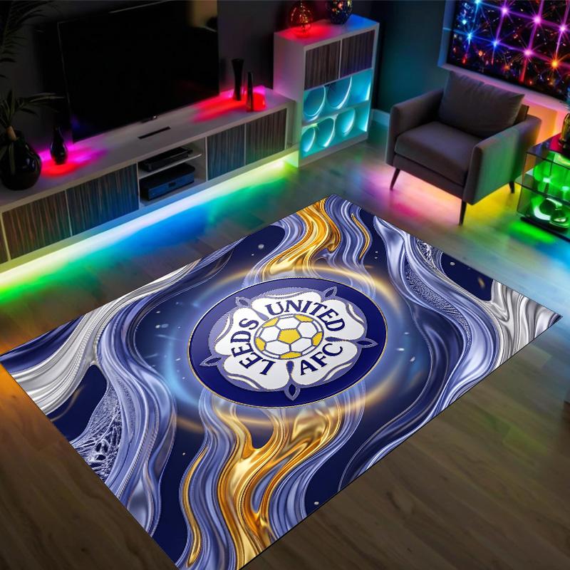 Leeds United Football Design Crystal Velvet Carpet Cozy Non?Slip Printed Rug For Bedroom Living Room Entrance