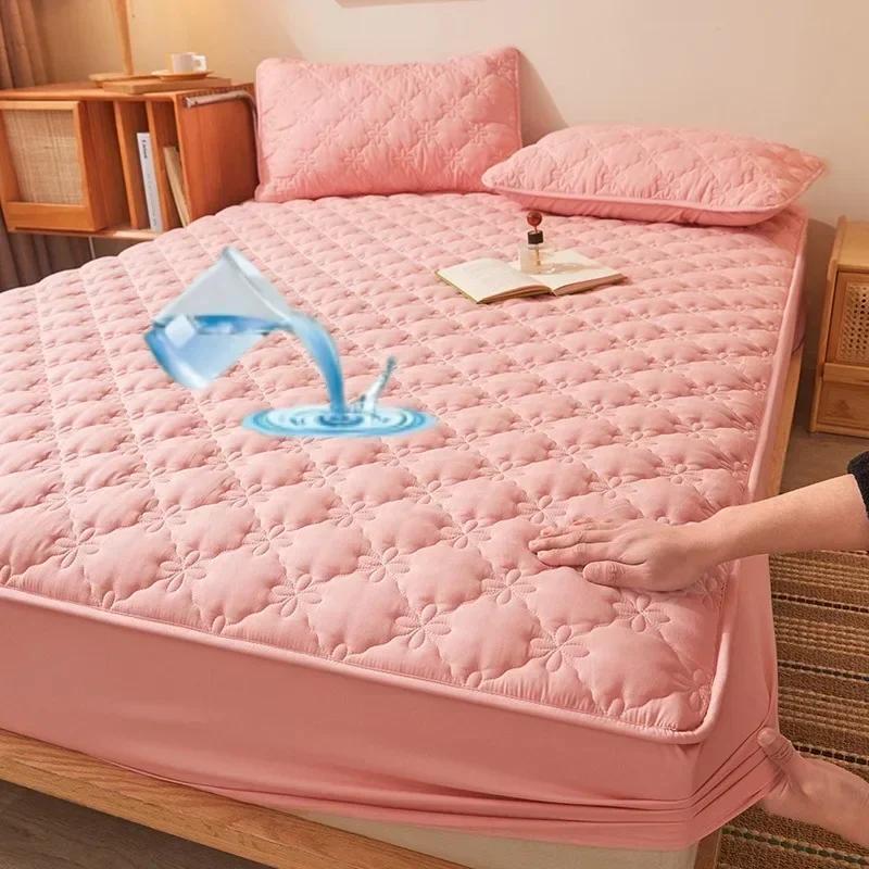 Waterproof Mattress Protector Hypoallergenic Mattress Cover Quilted Thickened Bed Fitted Sheet Breathable Comfortable Silent