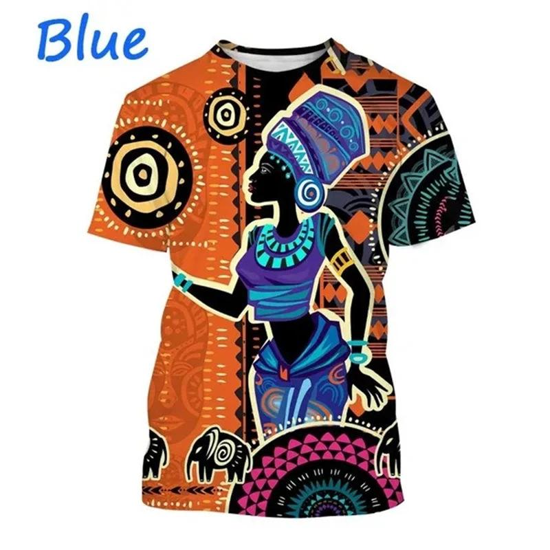 Summer Round Neck African Style Ethnic Woman Graphic 3D Print Top Fashionable Casual Short Sleeved Women's T-shirts