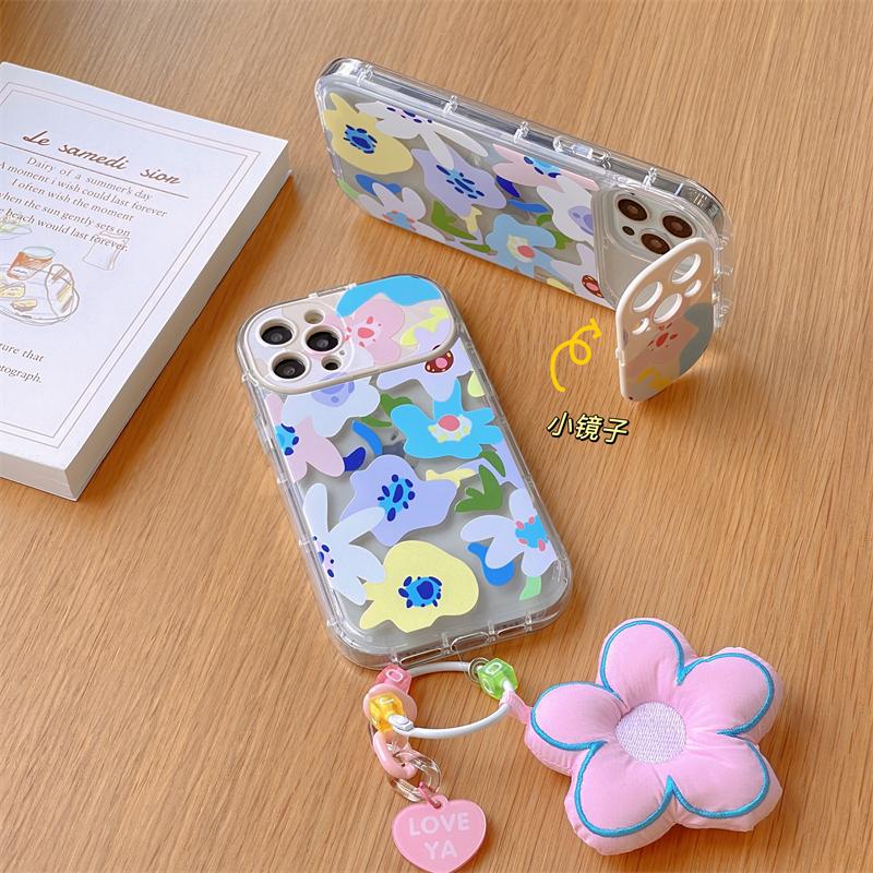 Ins Korean Cute Plating Flower 3d Puff Floral Pendant Phone Case For Iphone 14 13 12 11 Pro Max Xr Shockproof Soft Cover Funda