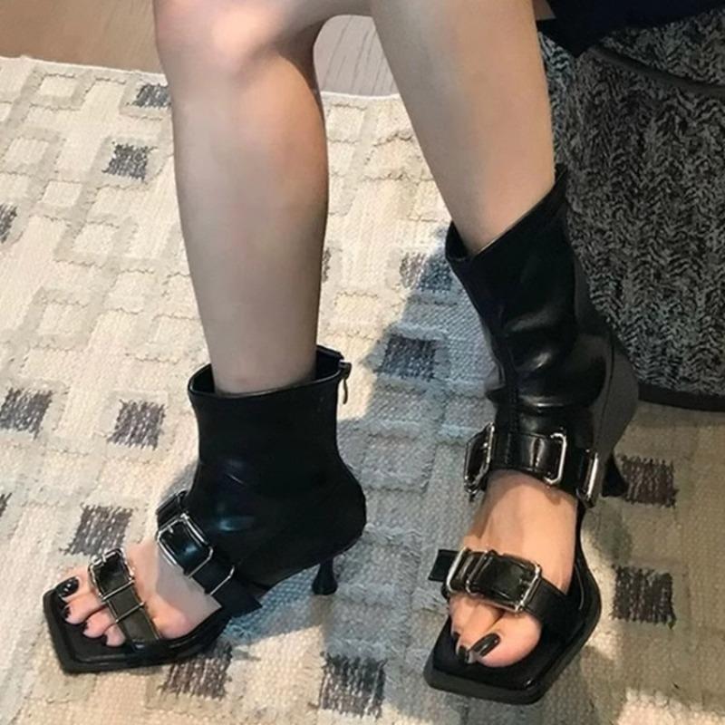 Fashion One-strap Hollowed-out Cool Boots for Women 2025 New Slim High-heeled Spring and Summer Hot Girl Style Short Boots Sandals