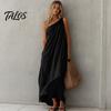 Talos Women's Summer One Shoulder Beach Sundress, Pleated A-line Flowy Long Dress, Casual Loose Travel Vacation Dress