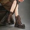Johnature Hollow-out Boots Genuine Leather Patchwork Mesh Retro Thick Heel Women's Platform Shoes