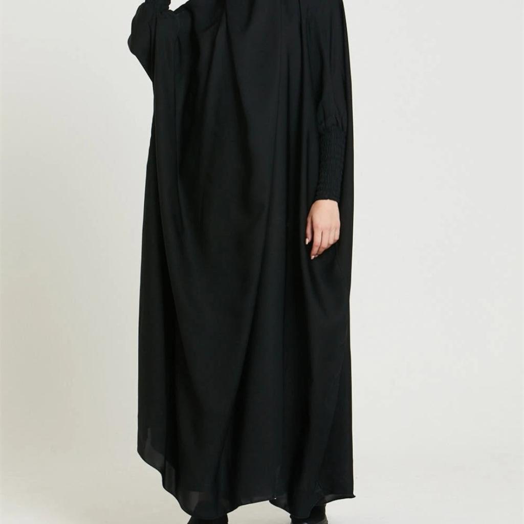 Muslimische Abaya mit Kapuze, Smok-Ärmel, einteiliges Gebetskleid für Damen, Jilbab, islamische Kleidung, Dubai, Saudi-Arabien, schwarze Robe, türkische Bescheidenheit