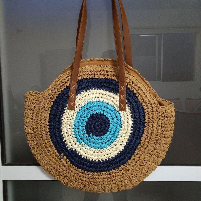 Single Shoulder Round Straw Bag Straw Bag New Hand-woven Bag Women's Large-capacity Casual Women's Bag Vacation Beach Bag