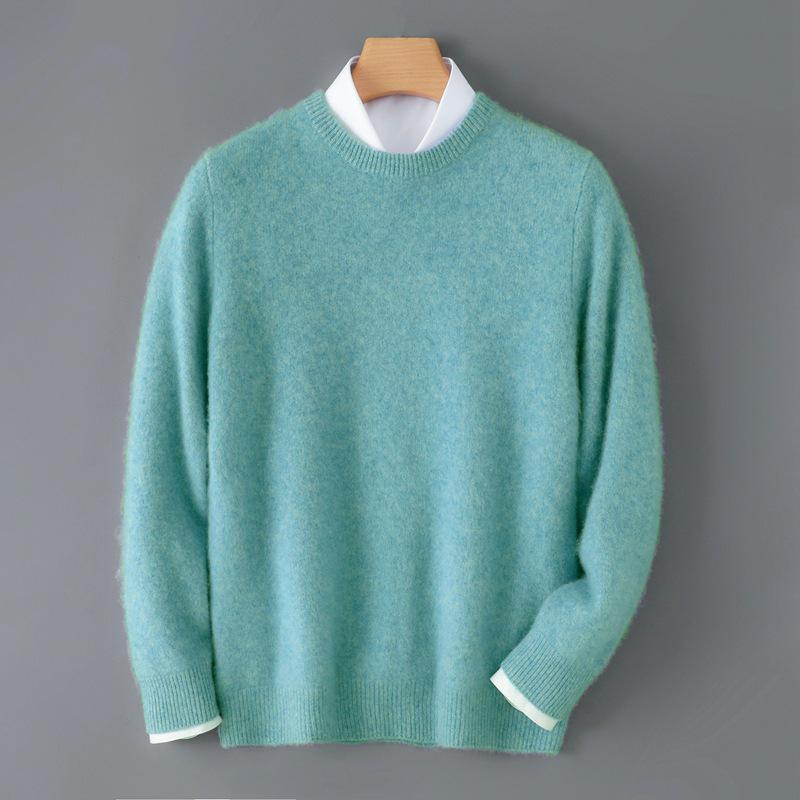Men's Autumn/Winter Pure Wool Round Neck Thick Knit Sweater Pullover