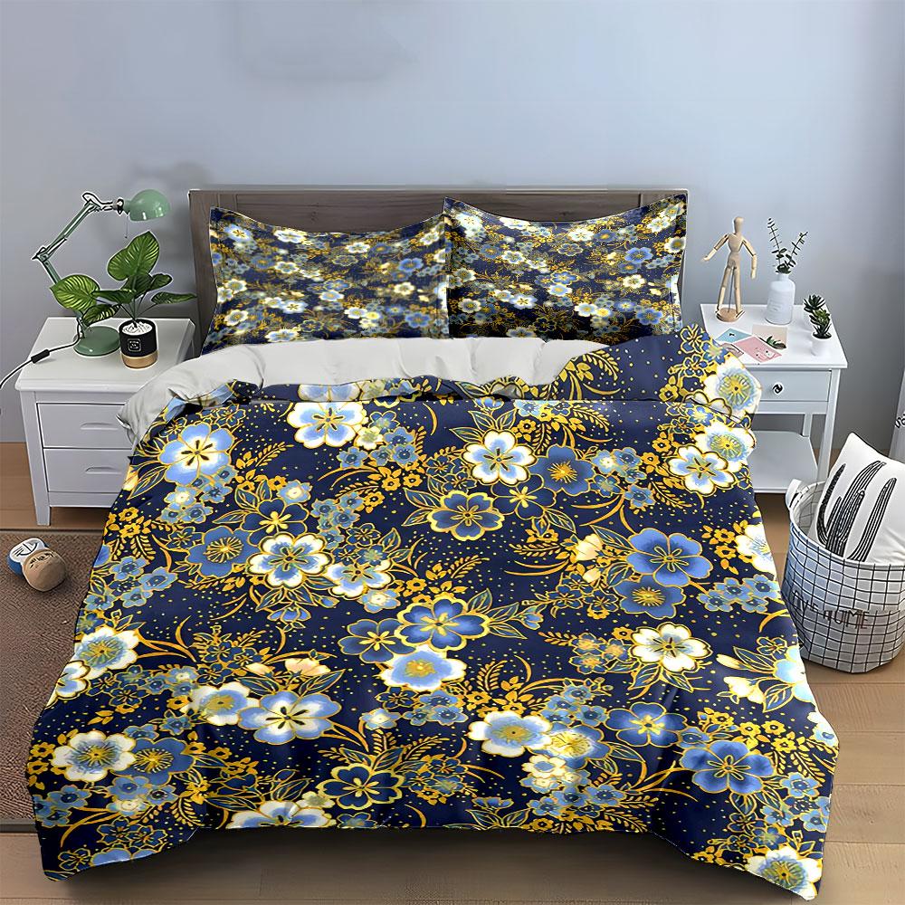 Floral Pattern Home Decor Set Soft Comfortable Duvet Cover Bedding Set Included 1*Duvet Cover & 2*Pillowcases, Gift