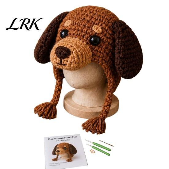 DIY Craft Project for Kids Animal Hood Hat Crochet Kit, Earflap Weekend Cute Kit Beginners, Handmade Winter Headwear Soft Yarn Making