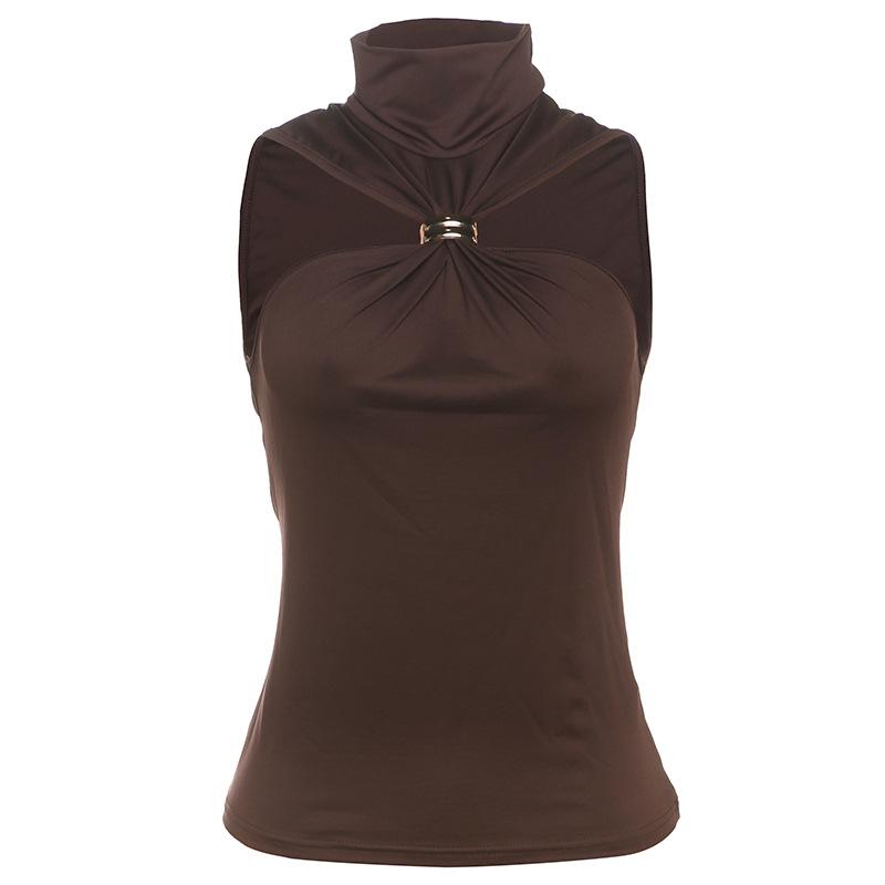 European and American style spring new women's clothing personalized metal decoration sleeveless neck hanging sexy slim vest top women