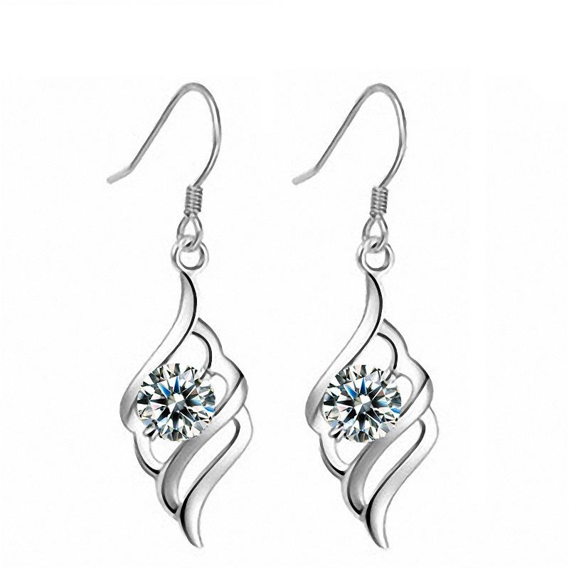 White Gold Plated Amethyst Angel Wing Dangle Earrings with Zircon