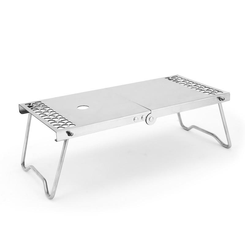 Stainless Steel Portable Folding Table: Multi-functional Tea, Picnic, Camping, Hiking, and BBQ Table with Gas Stove Compatibility.