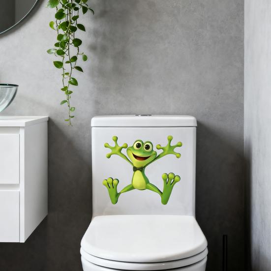 Toilet Lid Stickers, Cartoon Frog Design,Waterproof Bathroom Wall Decal, Removable Wall Stickers for Toilet Tank And Ceramic Tile