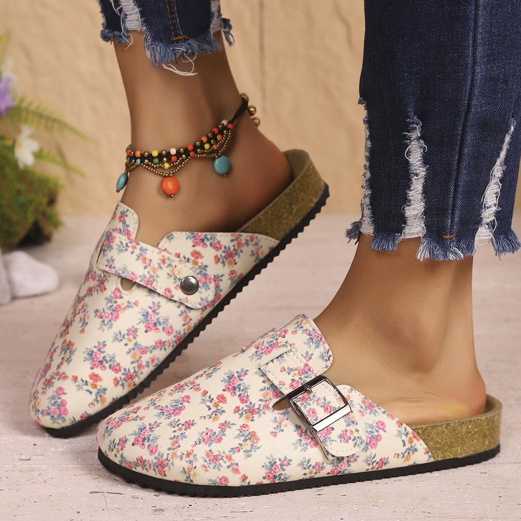 Mode Damslippers Casual Mysiga Sandaler Mode Mules Slippers Damer Nya Retro Enfärgade Platta Damskor Baotou Tofflor Damer