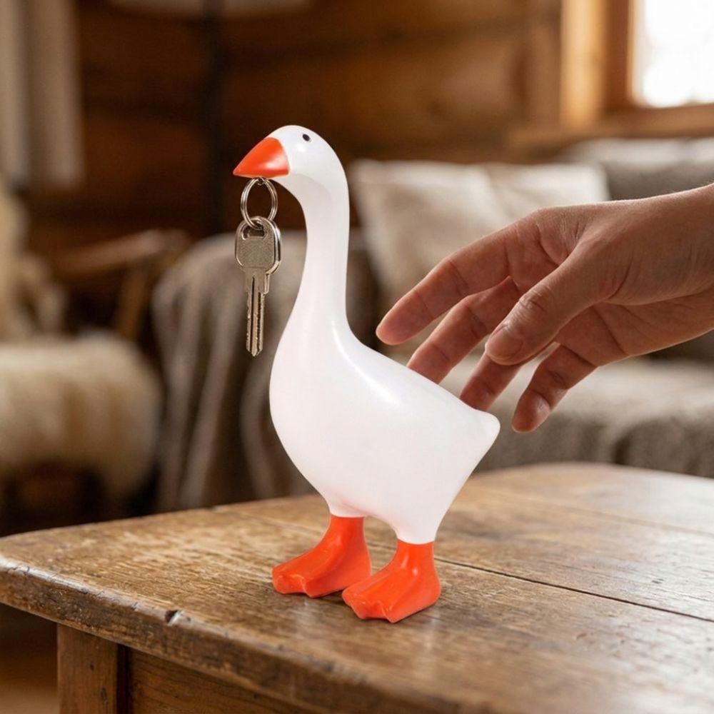 Cute Magnetic White Goose Statue Funny Dumb Goose Key Holding Figurine Entryway Organizer