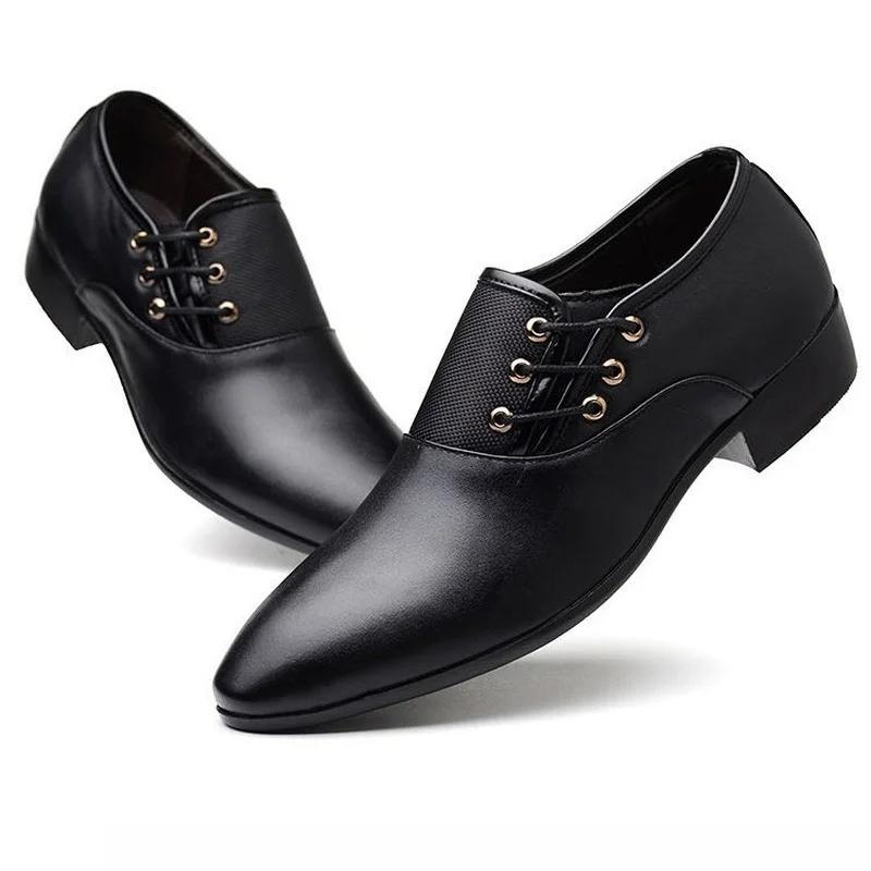 Size 38-48 Men Leather Casual Shoes Slip-on Business Dress Shoes All-Match Wedding Shoes Shock-Absorbing Footwear Wear-Resistant
