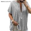 V Neck Short Sleeve Blouse Loose Tops Women Ladies Vacation T-shirt Wide Hem