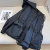 Womens Black Hooded Lightweight Windbreaker Jacket Casual Outerwear Straight Fit