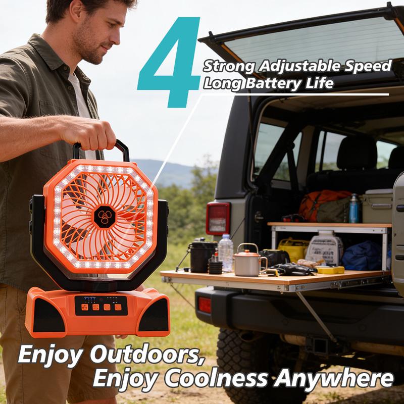 20000mAh rechargeable remote control camping fan | portable outdoor tent fan with hook and light