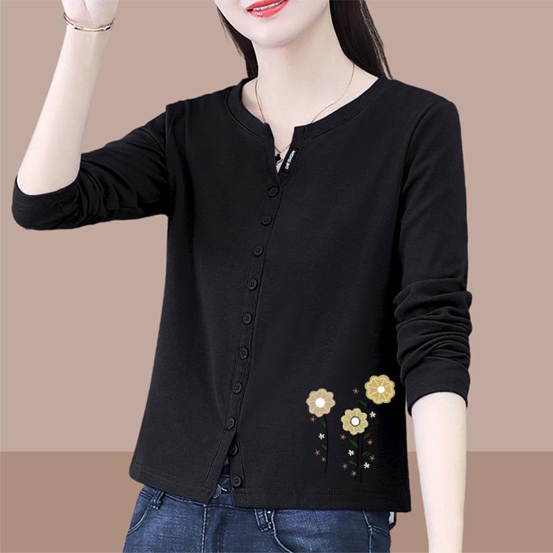 Women's Long Sleeve Round Neck T-Shirt - Pure Cotton, Petite Chic, Spring/Autumn 2025 Fashion