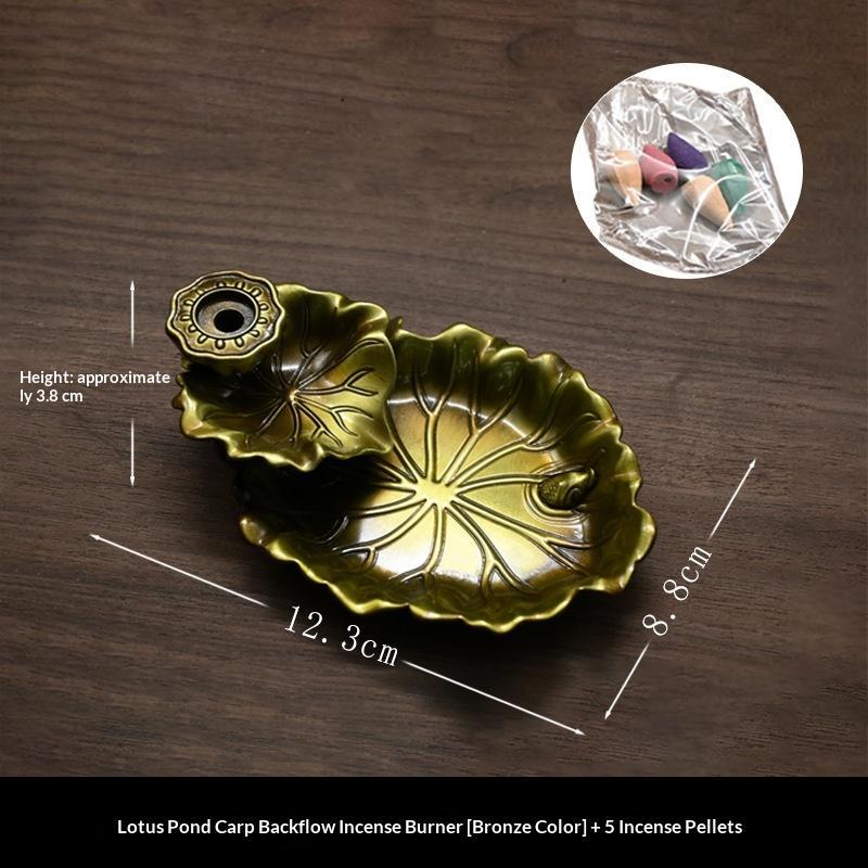 Household Alloy Lotus Pond Frog Backflow Incense Burner Antique Tea Ceremony Sandalwood Metal Incense Sticks Holder Reverse