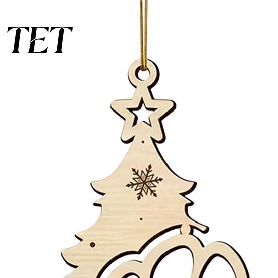 Holiday Gifts for Pet Lovers Wood Christmas Tree Pendant with Paw Print, Hollow Engraved Hanging Rustic Decor Home Ornament, Style Craft Party
