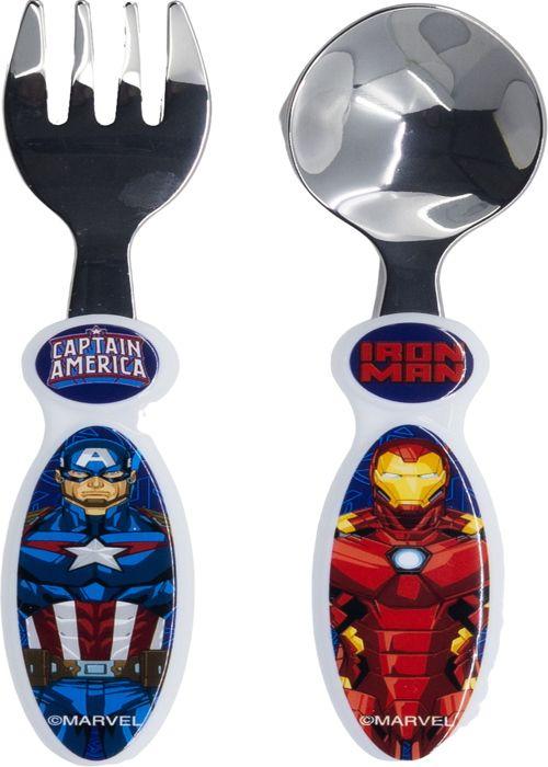 Tataway Ensemble 2 couverts enfants Marvel acier inoxydable bleu Avengers Captain America Iron Man bouts arrondis
