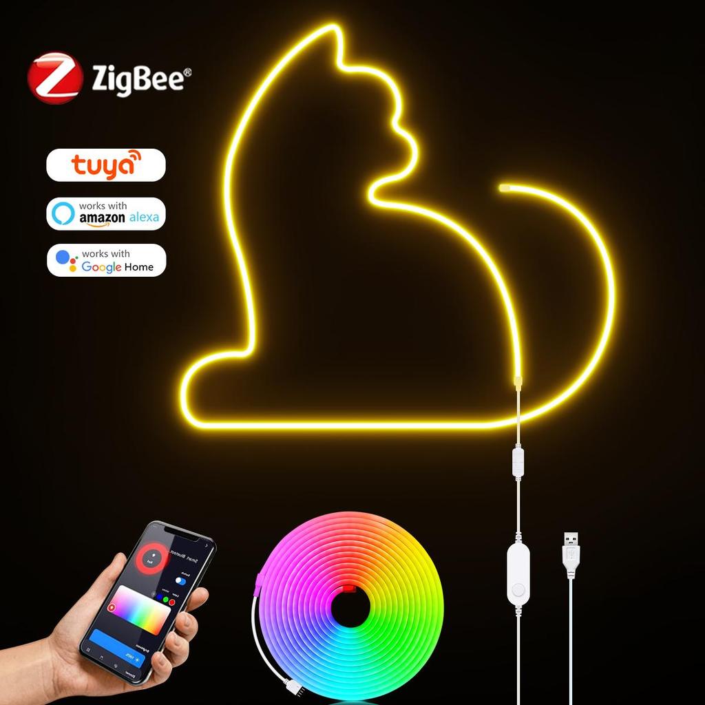 Zigbee Smart LED Flexible Silicone Neon LED Sign Light RGB Strip Lamp Rope Waterproof Dimmable Remote Control USB 5V SMD 3535