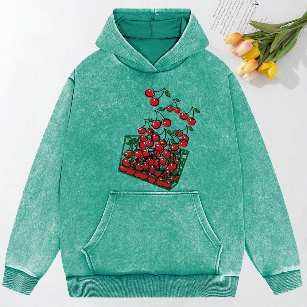 A Basket Of Cherries  Printing Washed Streetwear Women Fashion Hoodies Autumn Cotton Hoody Oversize Clothing Unisex