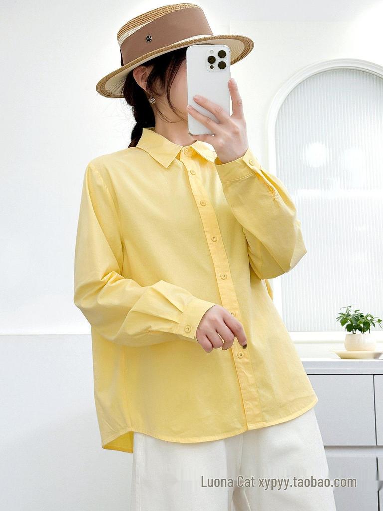 Women's Candy Color Long Sleeve Cotton Shirt - Minimalist, Versatile, and Slimming Design