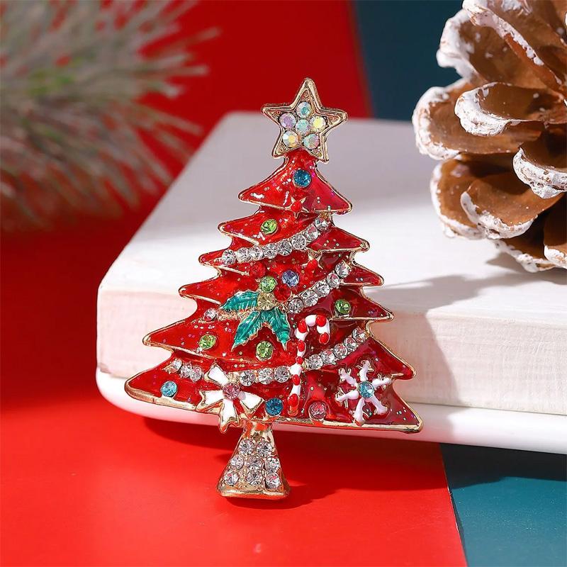 Water Drop Effect Christmas Brooch Enamel Rhinestone Korean Style Clothes Pin Collar Accessory Holiday Decoration Gift