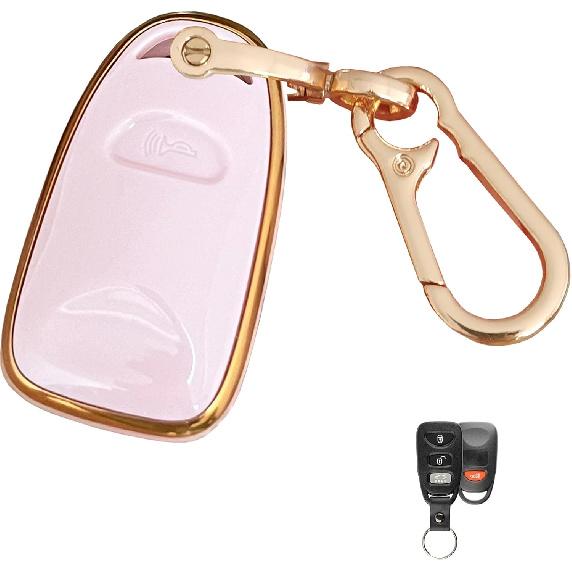 for Hyundai Key Fob Cover Smart Key with Keychain Fits for Hyundai Elantra Sonata Kia Forte Optima Spectra Key Case (4-Button-Pink)