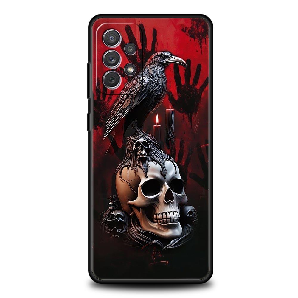 Raven Crow Skull Pattern Phone Case For Samsung Galaxy A17 A07 A55 A35 A25 A15 A05 A33 A31 A23 A21s A13 A41 A73 A53 A51 A71Cover