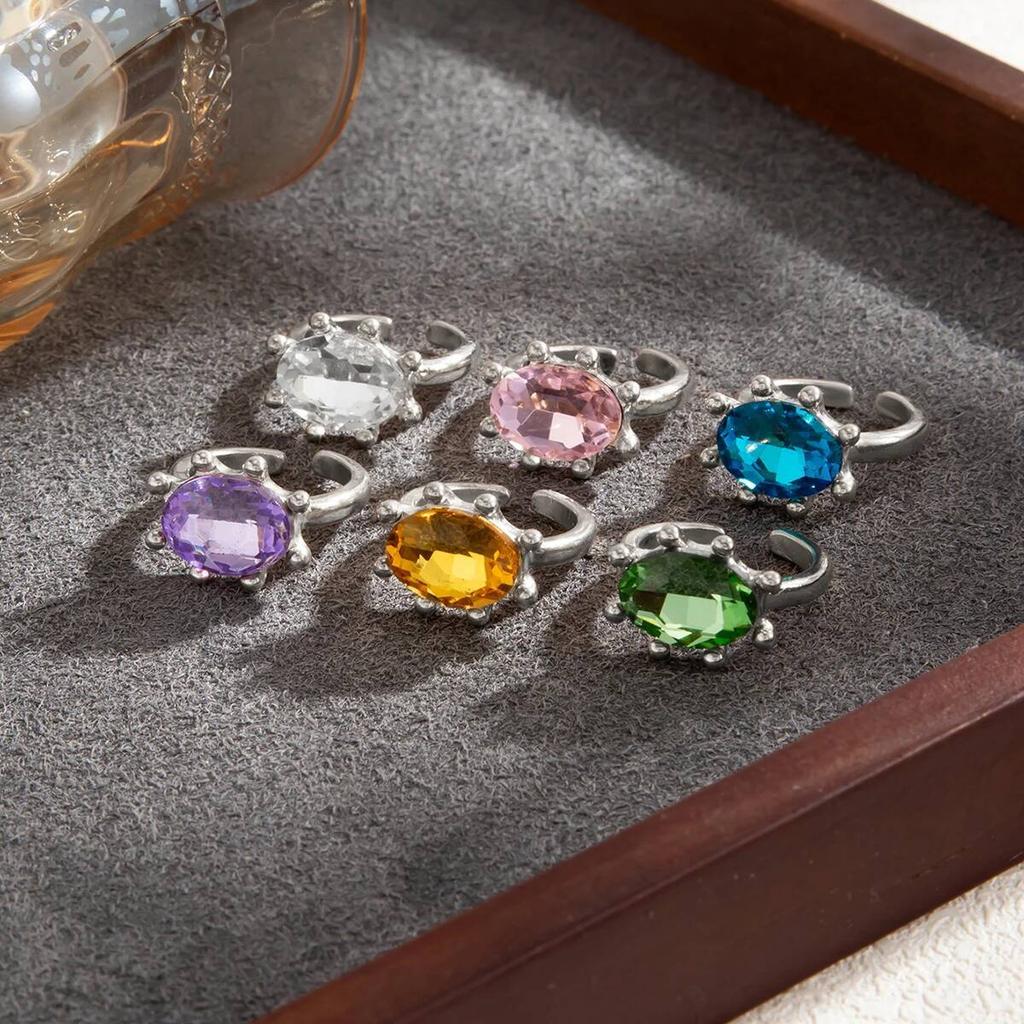 Salircon Exquisite Cute Colorful Rhinestone Adjustable Open Ring Lady Retro Acrylic Stackable Knuckle Ring Y2K Jewelry Accessory