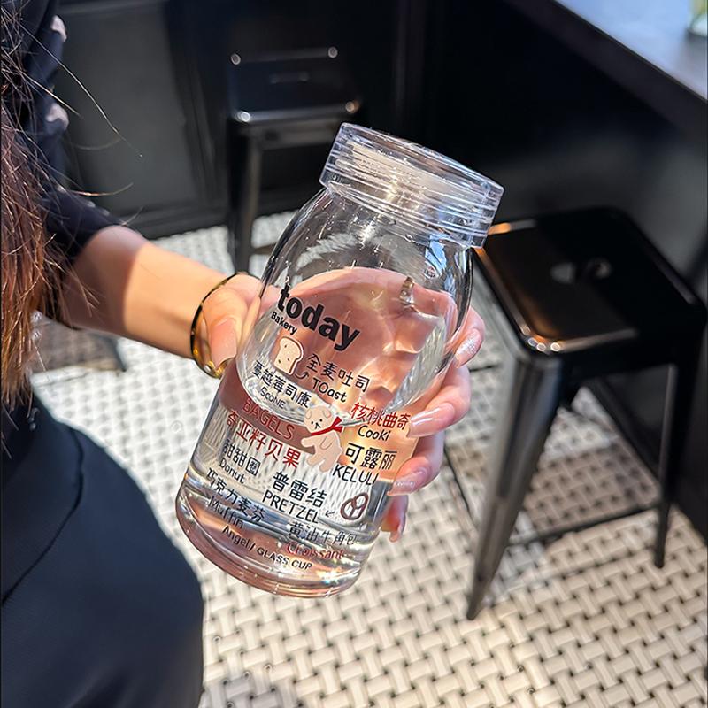 

Стеклянная кружка Kawaii Cat, термостойкая, для воды, кофе, молока, сока, чая с пузырьками, симпатичная стеклянная бутылка с крышкой, подарок без BPA 450 мл 450ml