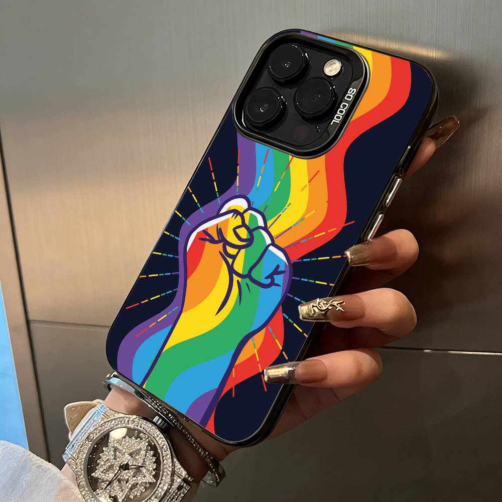 Lesbian LGBT Rainbow Pride For iPhone 17 16 15 14 13 12 11 Pro Max XS  17 Air Silicone Colored Silver Bumper Cover