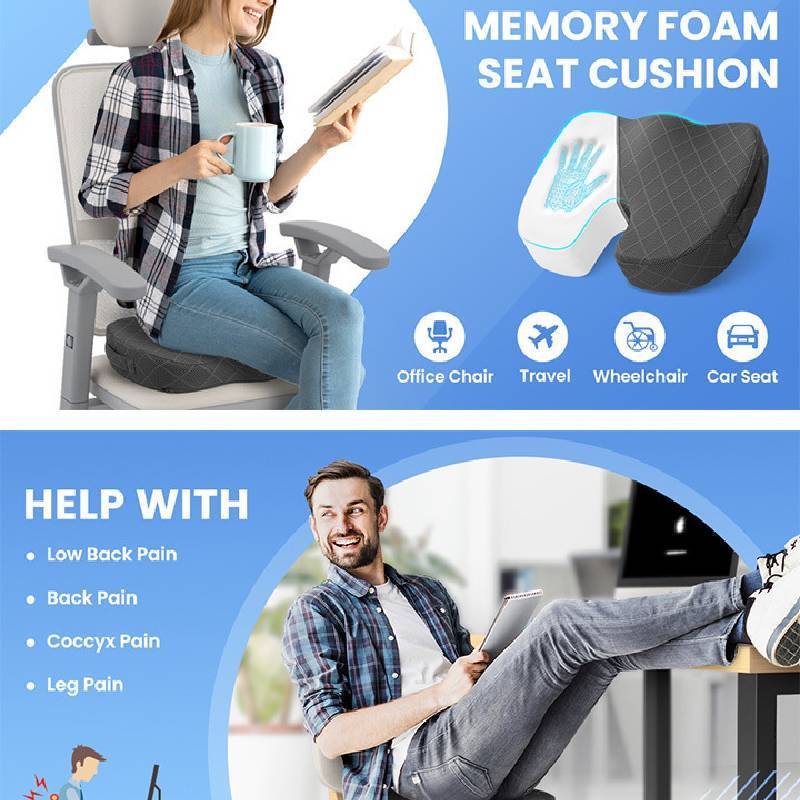 Ergonomic Office Seat Pad With Memory Foam And Nonslip Bottom For Home And Office Use