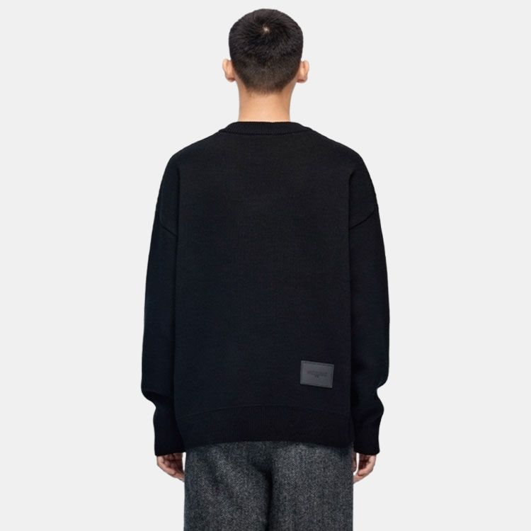 We11done Fw22 Yellow Square Logo Crew Neck Pullover Knit Sweater Unisex sweater Black WD-KT1-21-613-U-BK