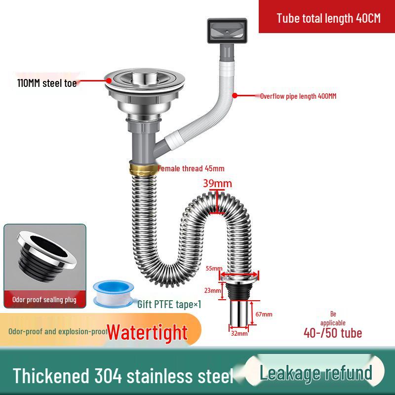 Stainless Steel Odor-Proof Kitchen Sink Drain Set