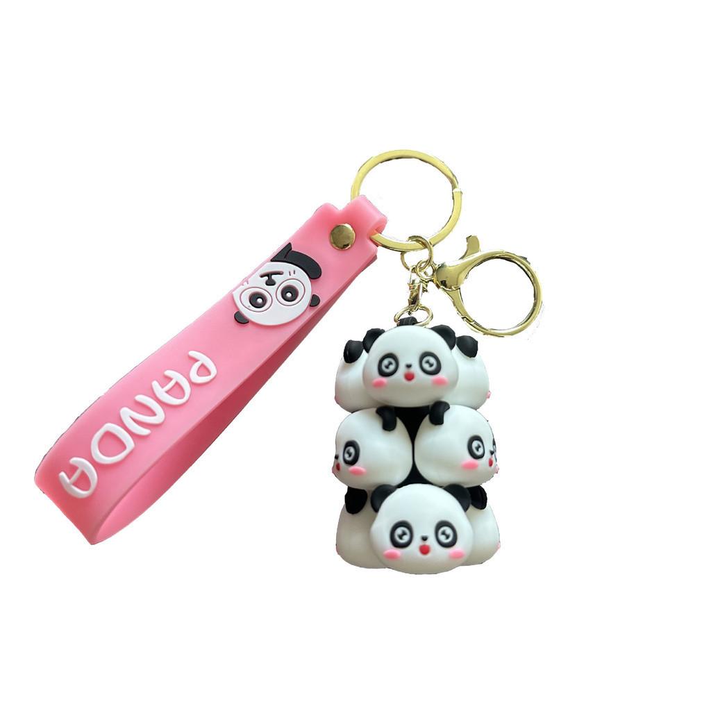 Adorable Silicone Panda Keychain Cute Stacking Animal Car Key Ring Cartoon Bag Charm