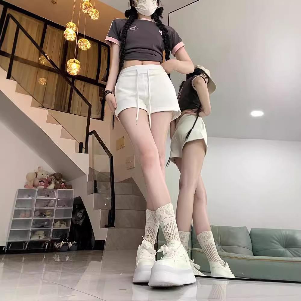 2025 Women's Summer High Waist Slimming Loose Straight-Leg Drawstring Shorts - Black Casual Versatile Sportswear