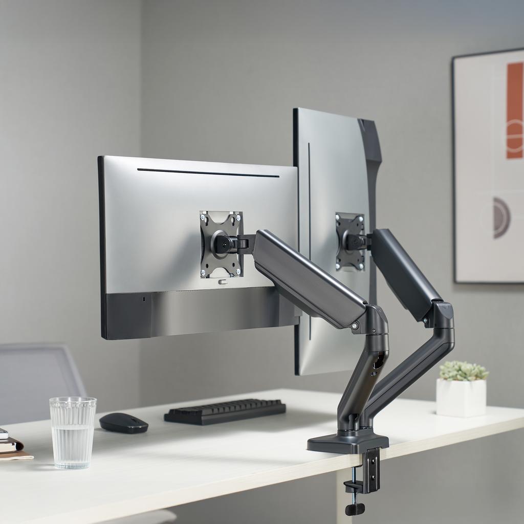 Uchwyt Do 2 Monitorów Solidny Obrotowy Biurkowy Na Dwa Monitory Cabletech